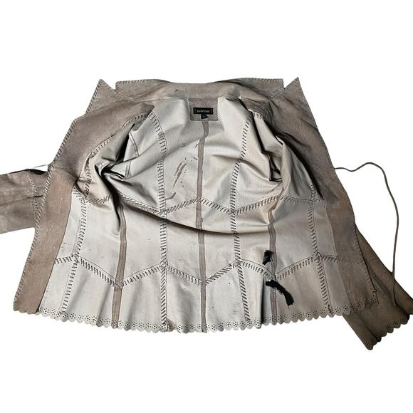 Bebe Jacket Womens Small Pink Genuine Leather Scallop Boho Y2K Tie Front 90s - Picture 7 of 16